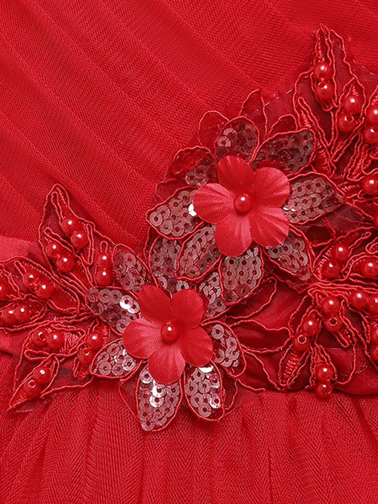 Jewel Neck Polyester Sleeveless Short Princess Bows Kids Party Dresses