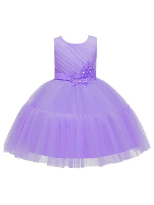 Jewel Neck Polyester Sleeveless Short Princess Bows Kids Party Dresses