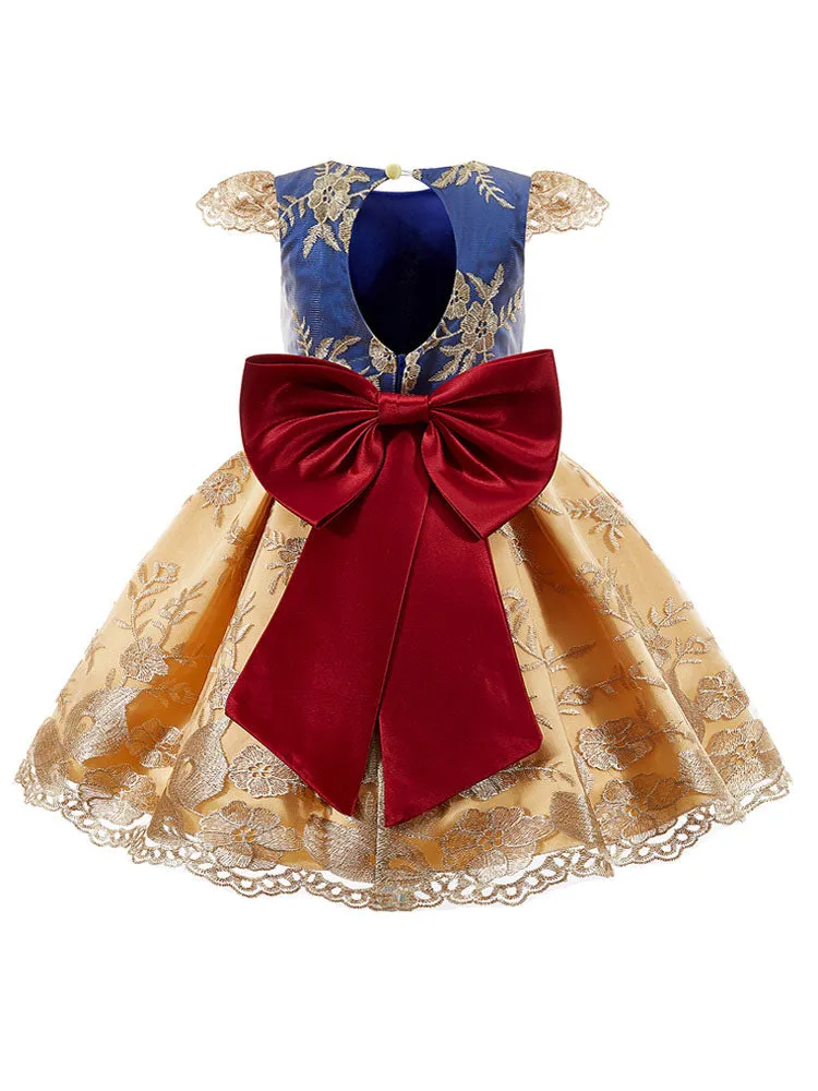 Jewel Neck Short Sleeves Embroidered Kids Social Party Dresses