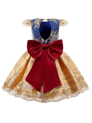 Jewel Neck Short Sleeves Embroidered Kids Social Party Dresses
