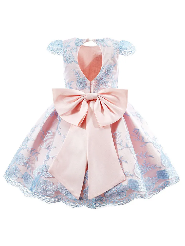 Jewel Neck Short Sleeves Embroidered Kids Social Party Dresses