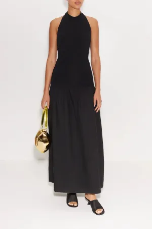 Junjo Knit & Poplin Maxi Dress in Black