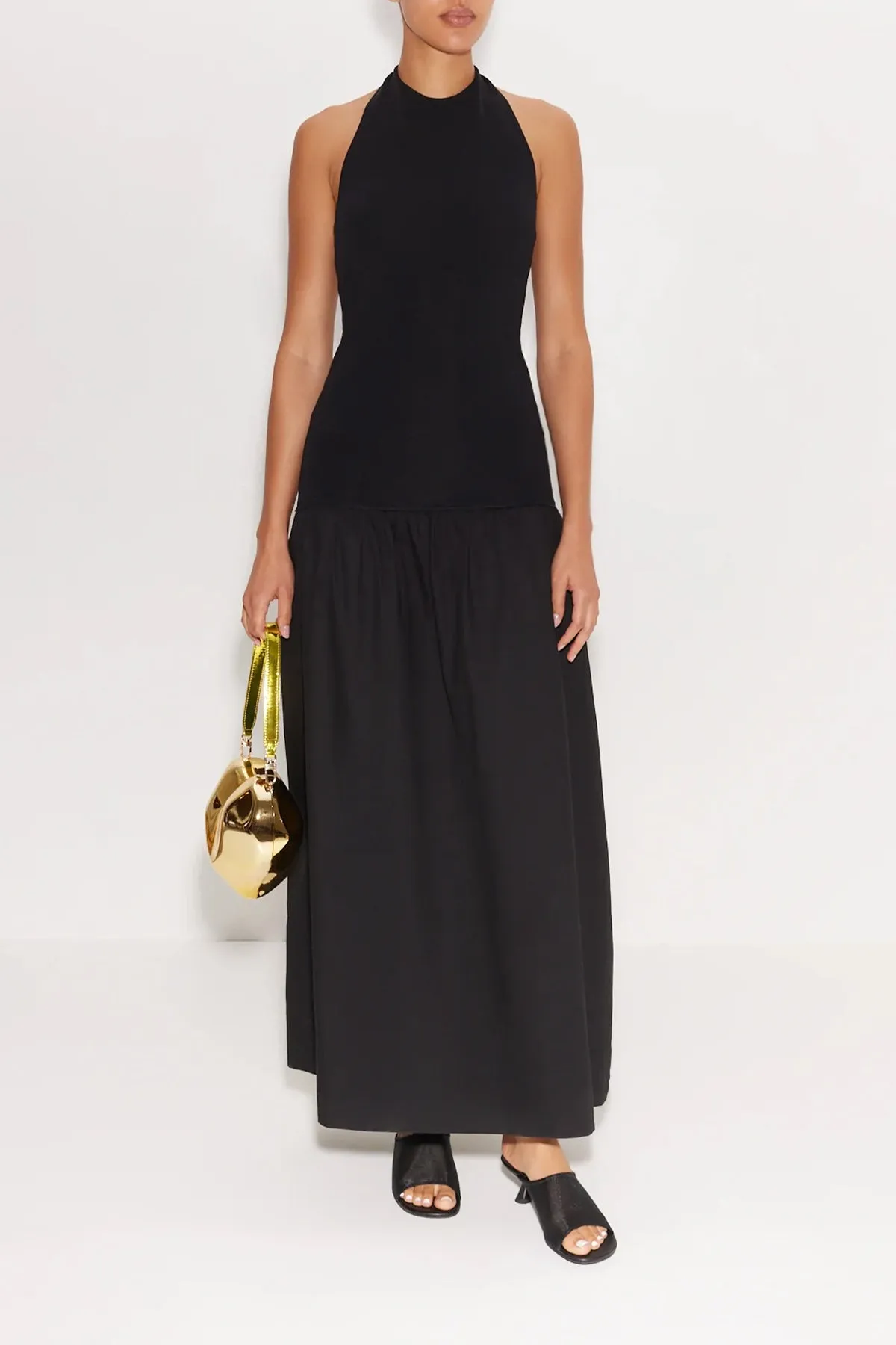 Junjo Knit & Poplin Maxi Dress in Black