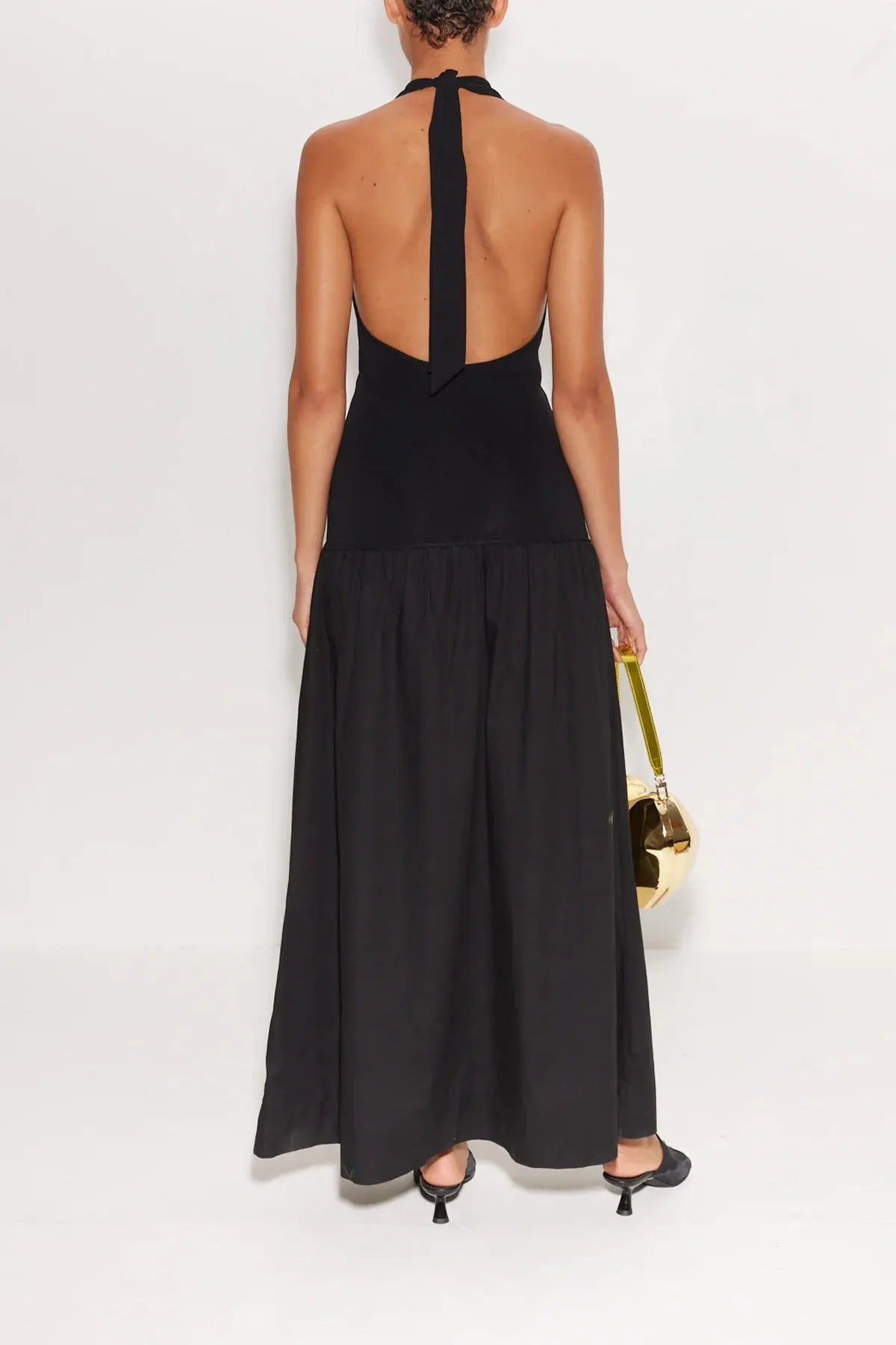Junjo Knit & Poplin Maxi Dress in Black