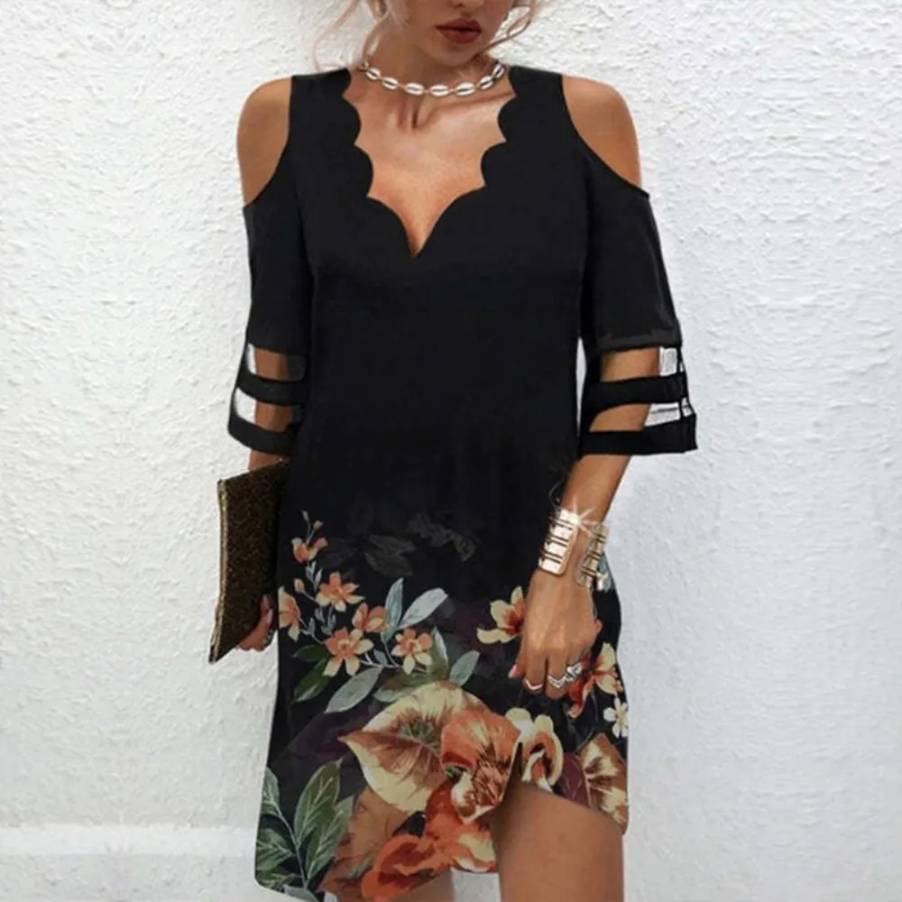 Kataryna - Cold Shoulder Lace Dress for Ladies