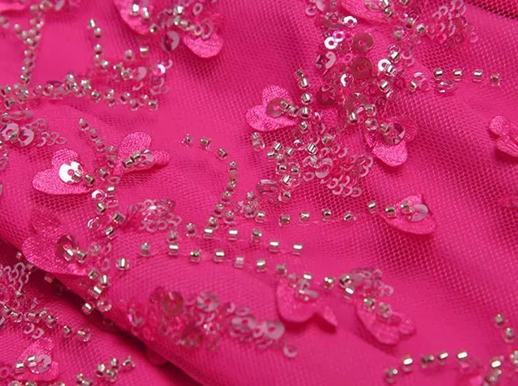 Keaton V-Neck Short Sleeve Sequins Beading Mesh Patchwork Vintage Dress