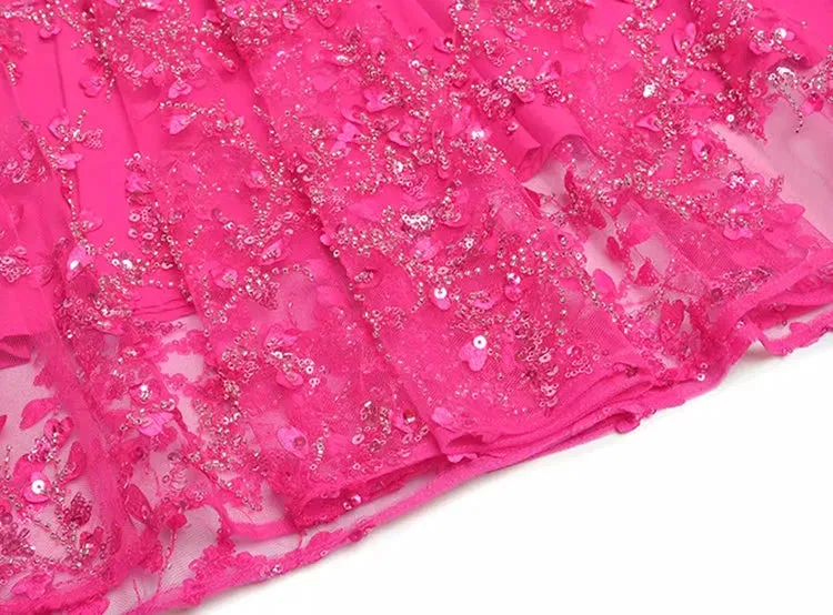 Keaton V-Neck Short Sleeve Sequins Beading Mesh Patchwork Vintage Dress