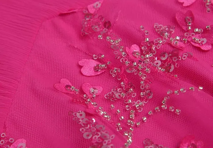 Keaton V-Neck Short Sleeve Sequins Beading Mesh Patchwork Vintage Dress