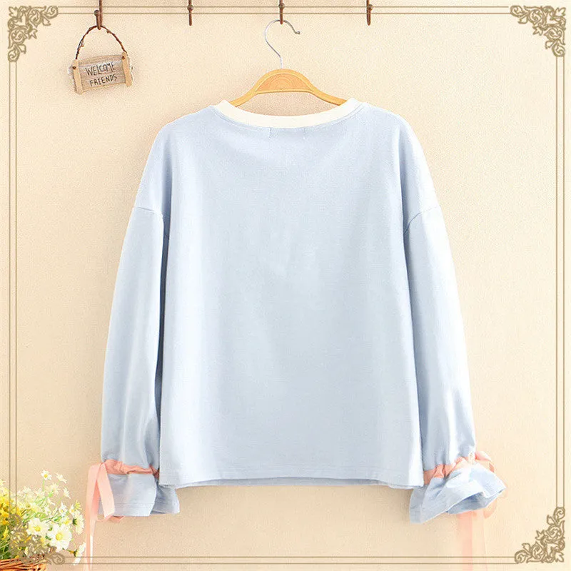 LACE BOW ROUND NECK PULLOVER SWEATSHIRTS UB3137