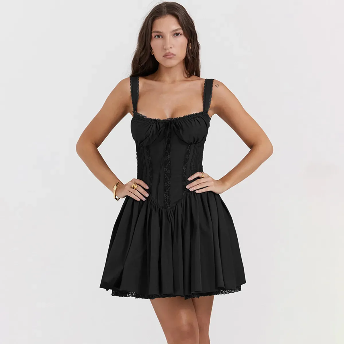 Lace Up Cinched Victorian Mini Dresses