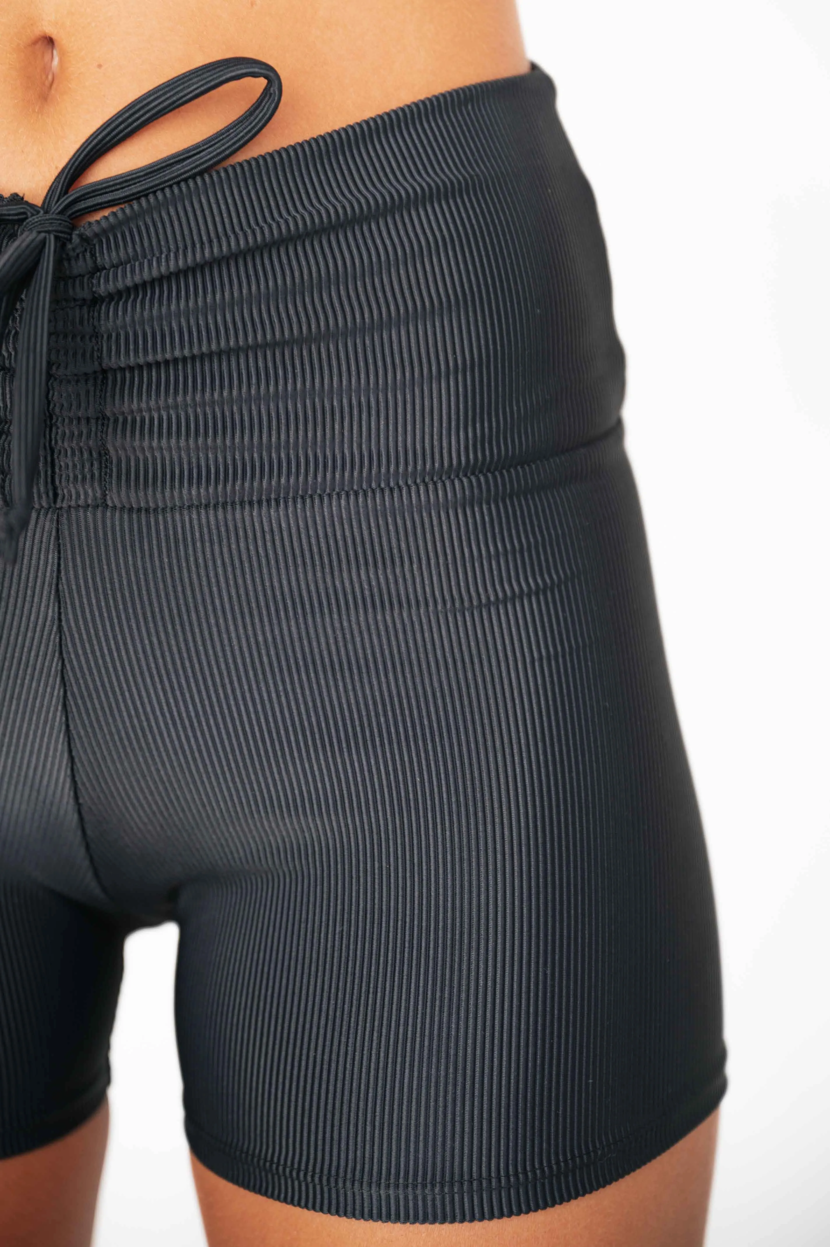 Lace Up Rib Short - Black