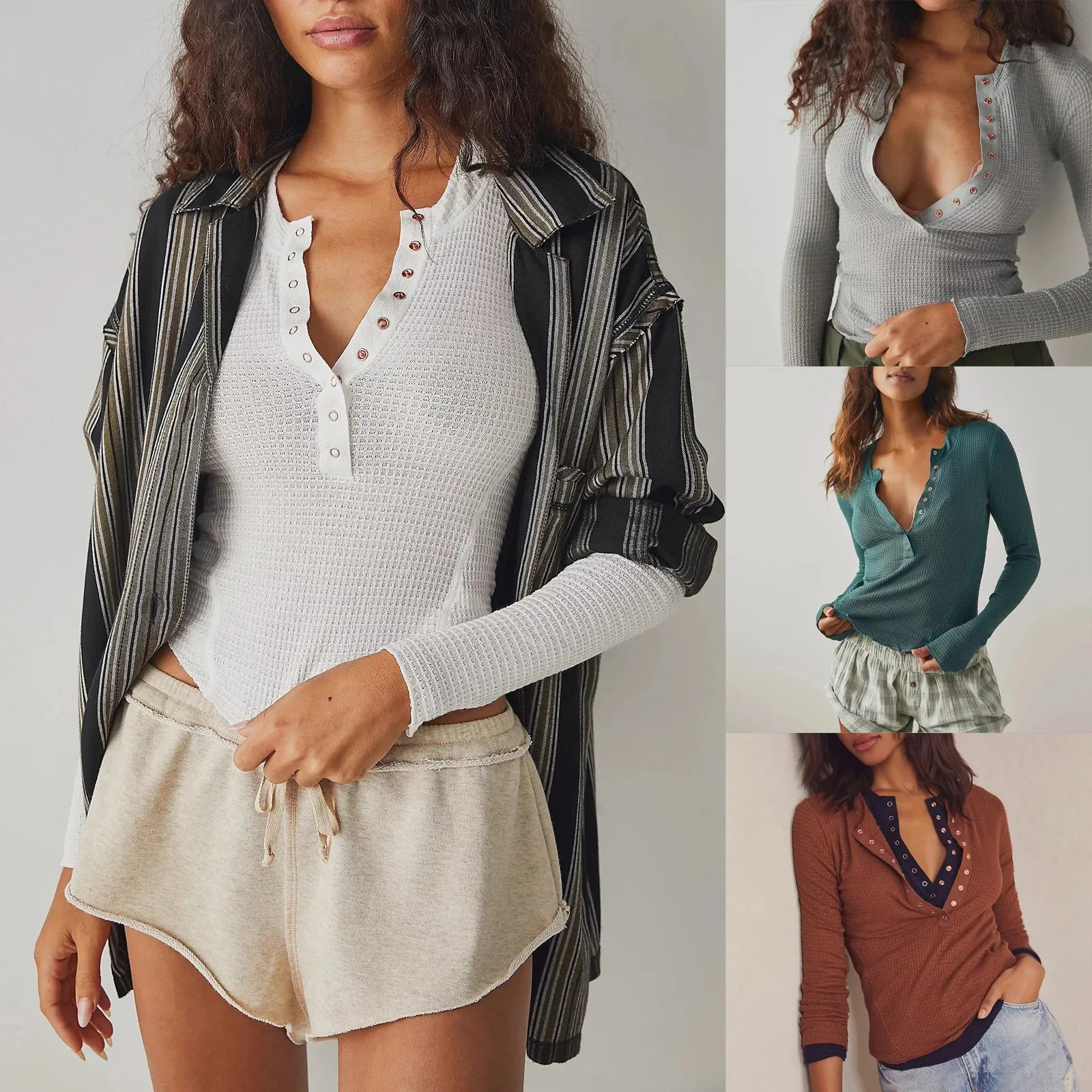 Lace V-Neck Waffle Knit