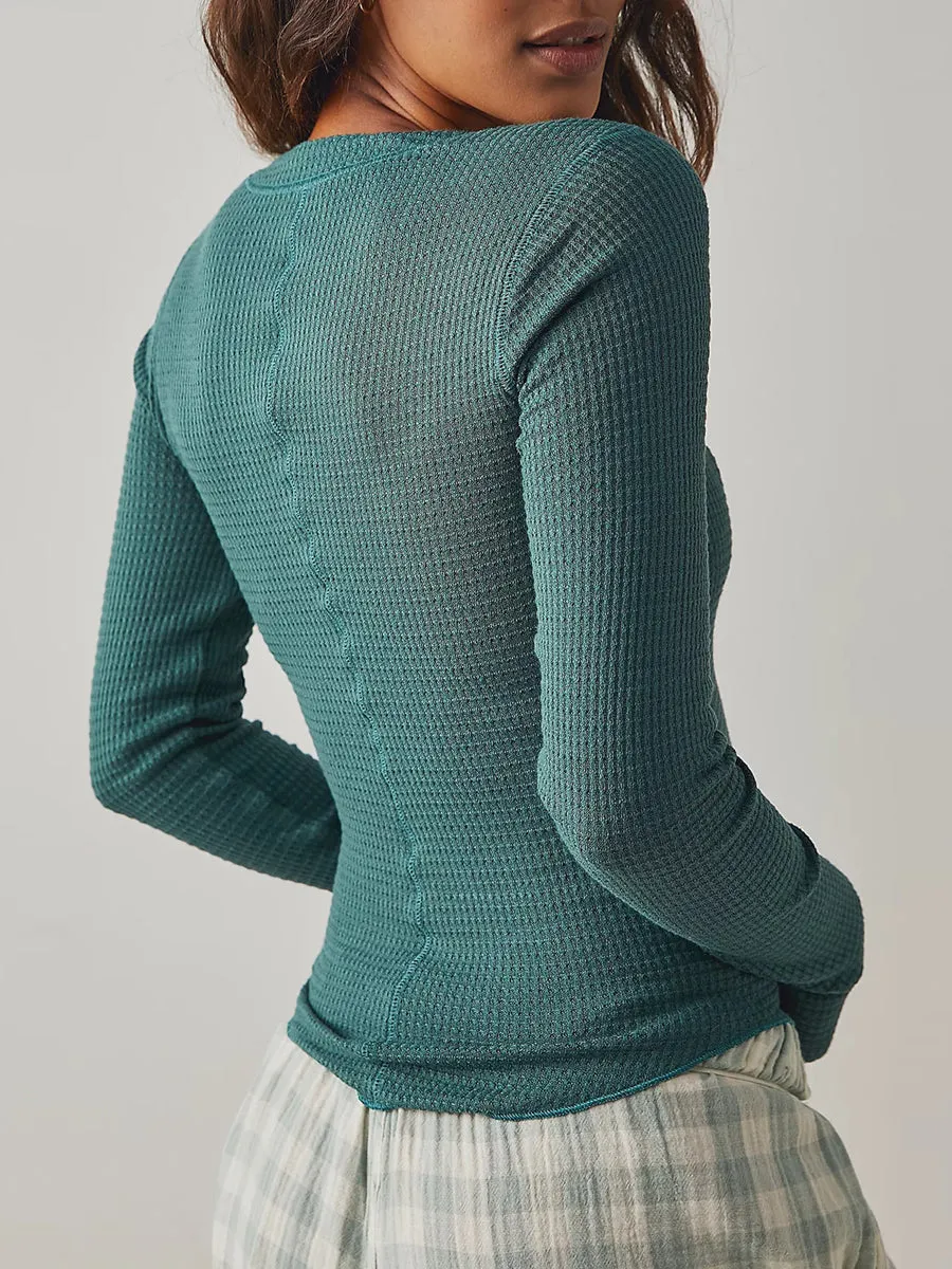 Lace V-Neck Waffle Knit