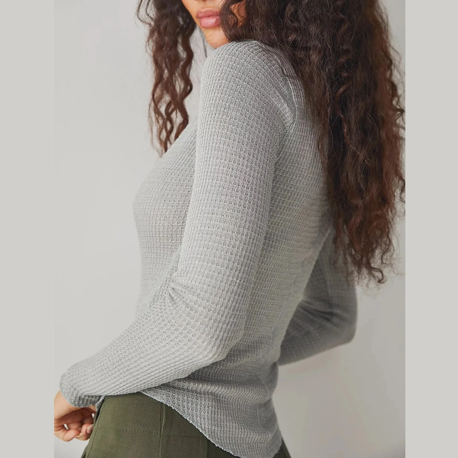 Lace V-Neck Waffle Knit