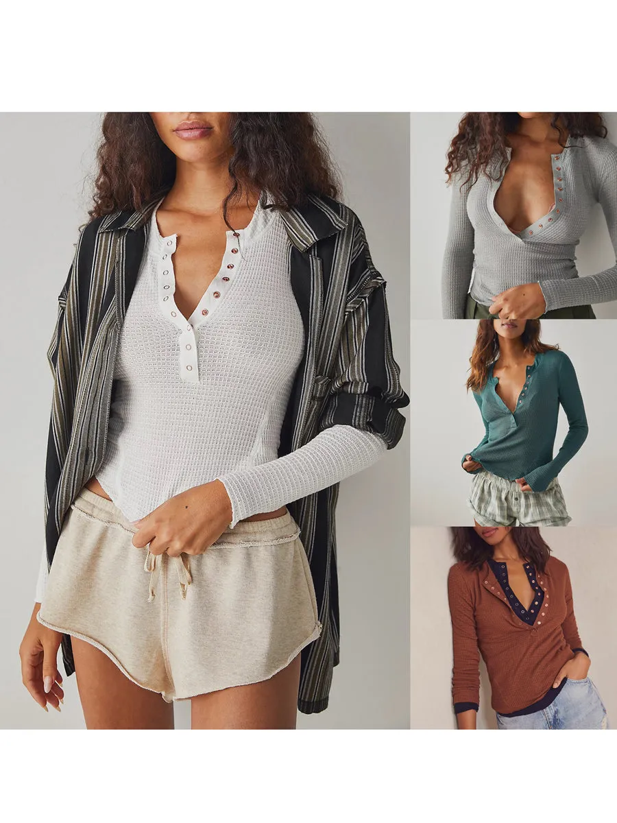Lace V-Neck Waffle Knit