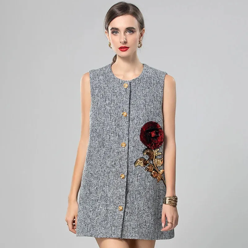 Lara Sleeveless Single Breasted Vintage Mini Dress