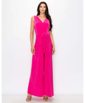 Last Tango Sleeveless Jumpsuit w/ Tie Waist - Fuchsia