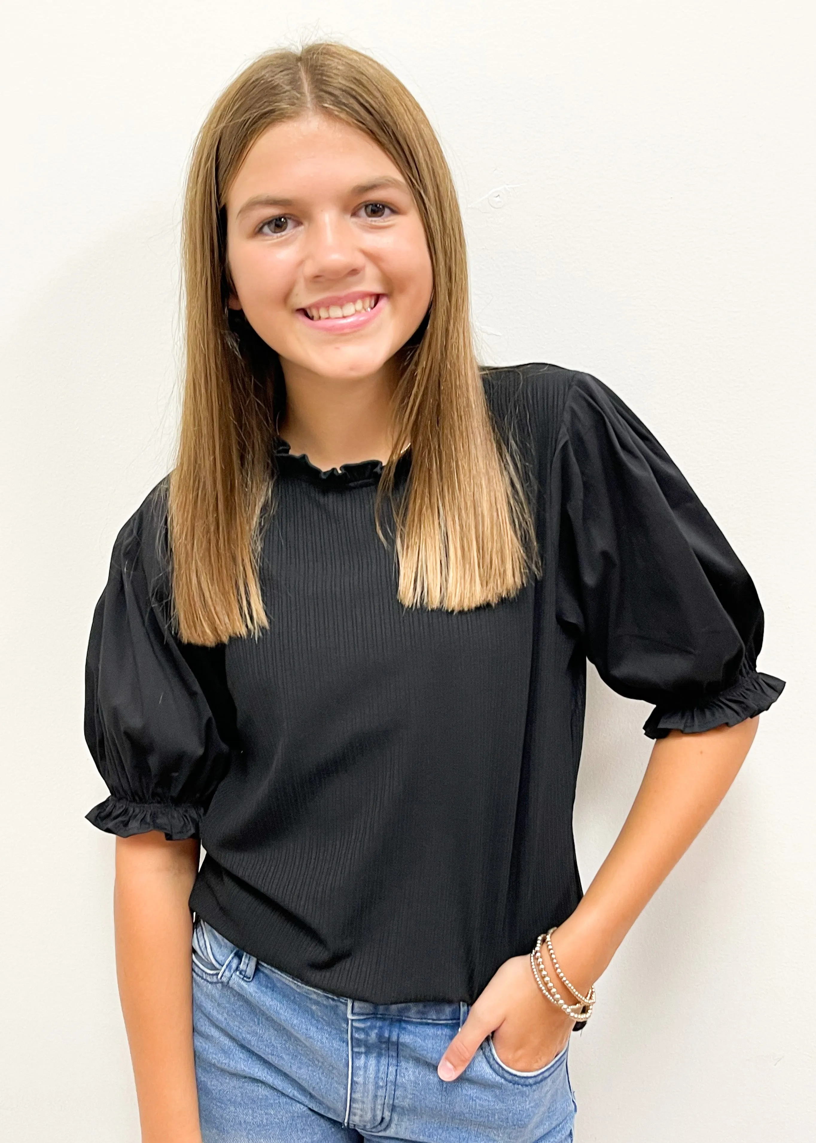 LBLOX Tween Puff Sleeve Top - Black
