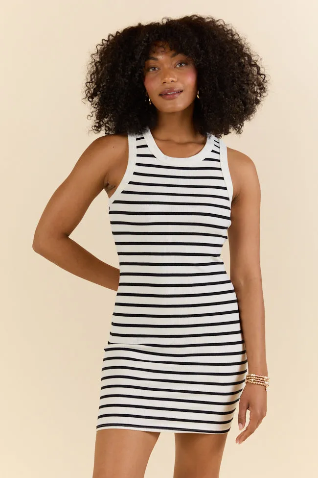 Lead The Way White and Black Striped Knit Dress