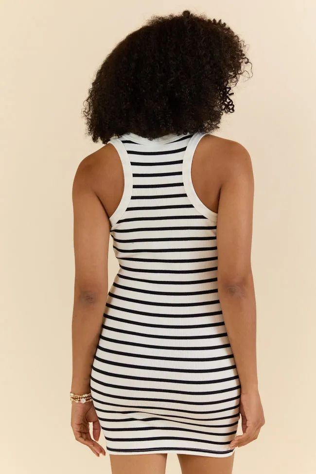 Lead The Way White and Black Striped Knit Dress