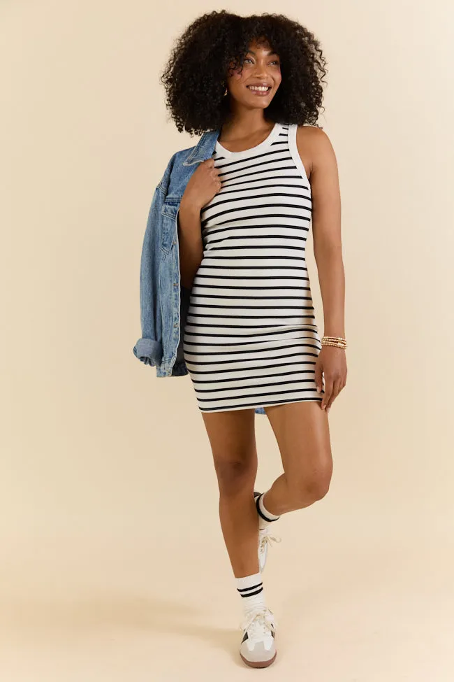 Lead The Way White and Black Striped Knit Dress