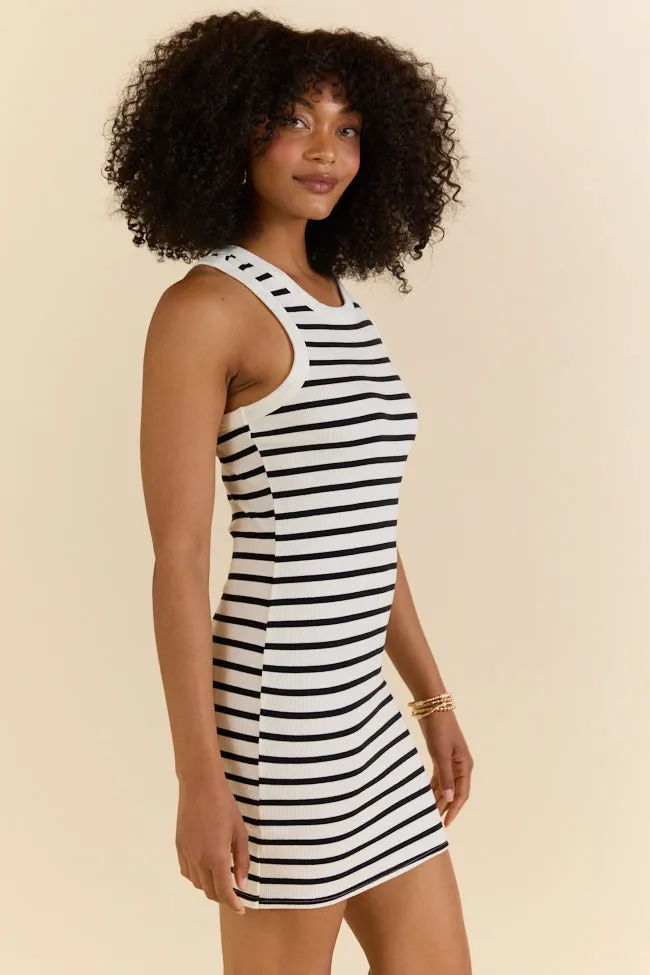 Lead The Way White and Black Striped Knit Dress