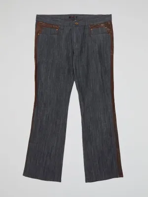 Leather Panel Denim Jeans