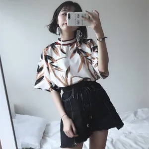 “LEAVES & RIB COLLAR” T-SHIRT W031904