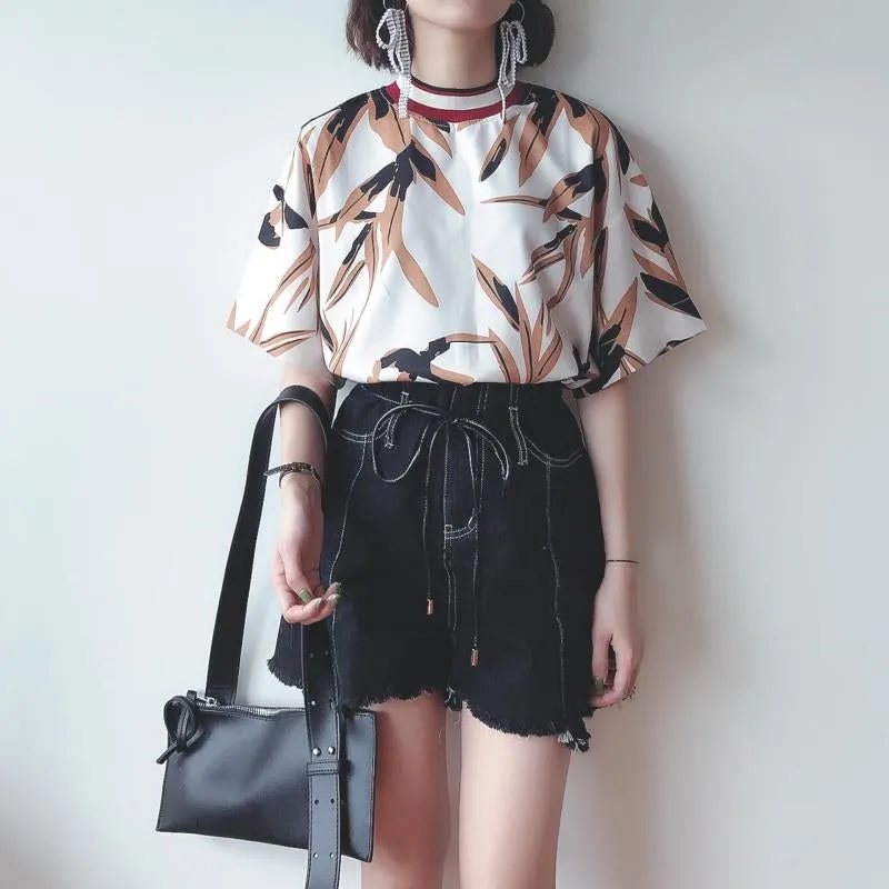 “LEAVES & RIB COLLAR” T-SHIRT W031904