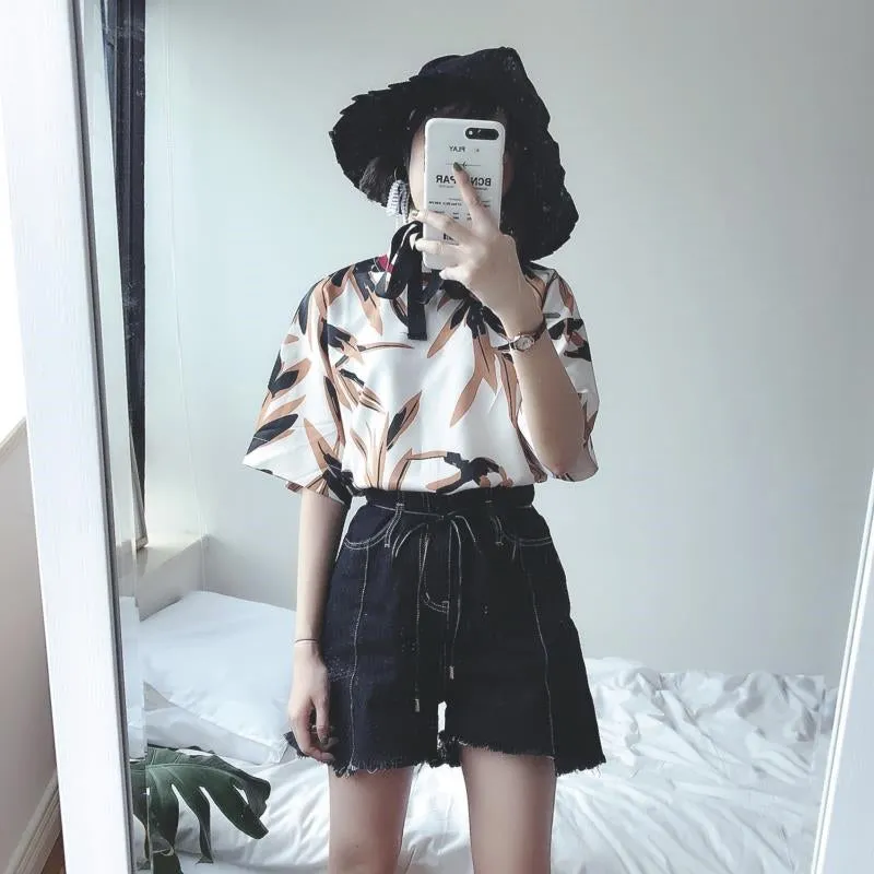 “LEAVES & RIB COLLAR” T-SHIRT W031904