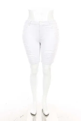 LEG-80 {VINS Me Shorts} White Distressed Shorts EXTENDED PLUS SIZE 14 16 18 20 22 24