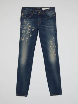 Leopard Effect Distressed Jeans