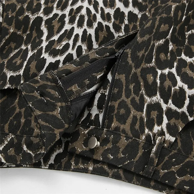 Leopard Print High Slit Slim Fit Straight Half Skirt