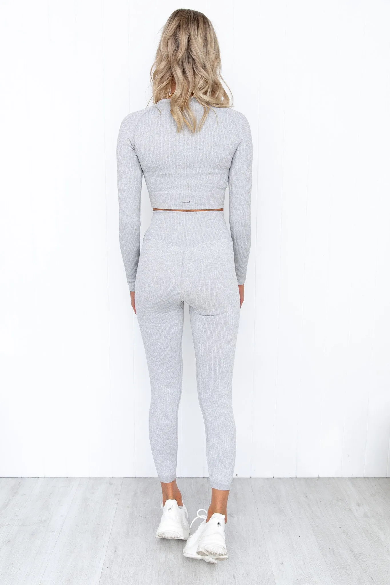 Light Grey Melange Ribbed Crop Long sleeve