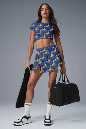 Lightning Velocity Set – Blue Crop Top & Skort with Yellow Bolt Print for Women