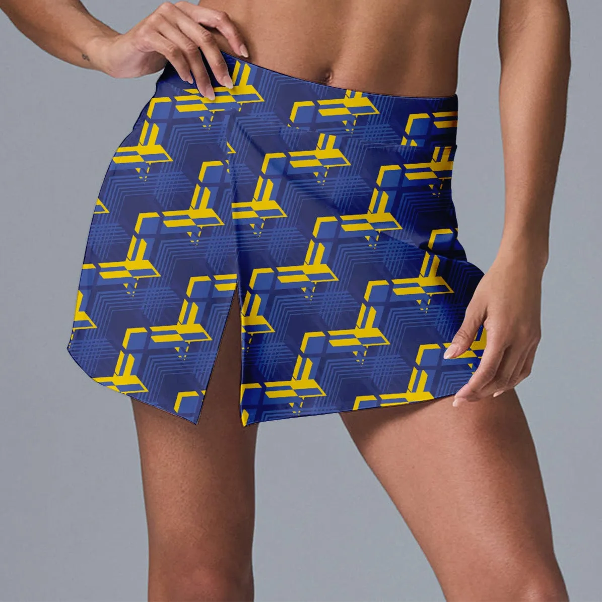Lightning Velocity Set – Blue Crop Top & Skort with Yellow Bolt Print for Women