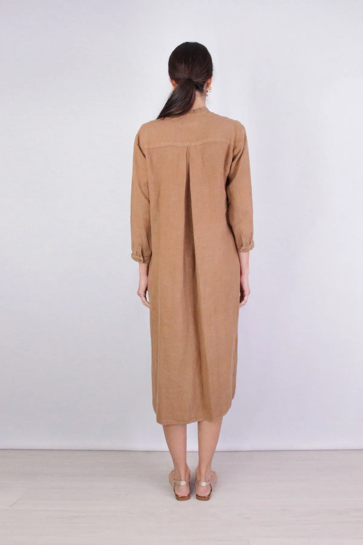 Linen Bracelet Sleeve Shirtdress in Brown