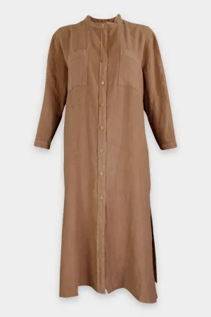Linen Bracelet Sleeve Shirtdress in Brown