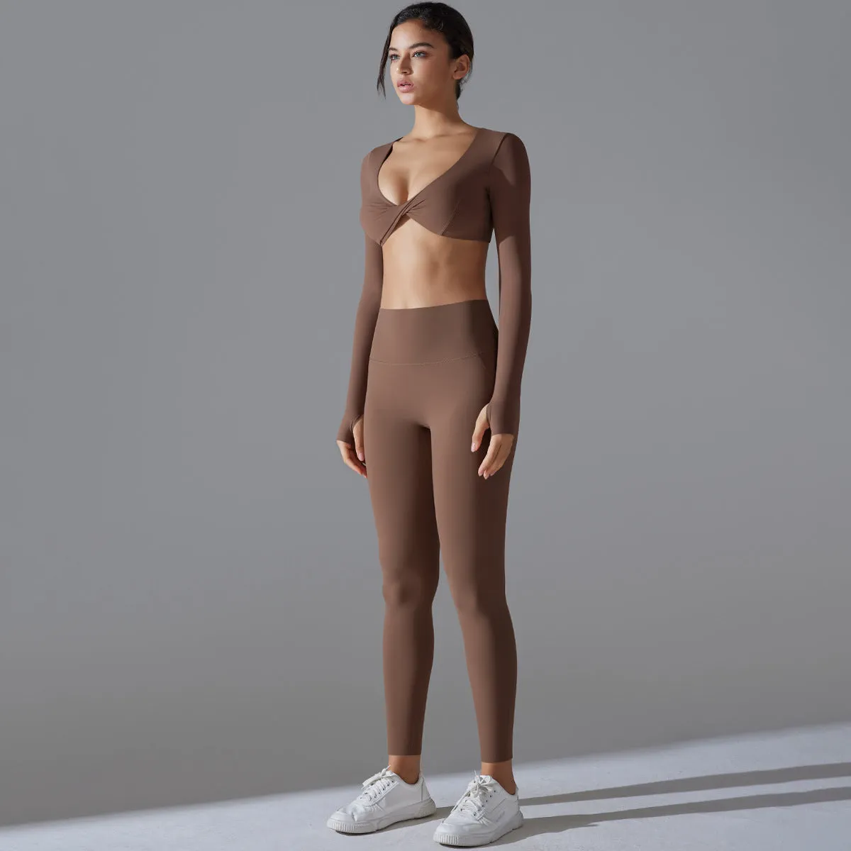 Long Sleeve Solid Color Slim Elastic Sports Suit