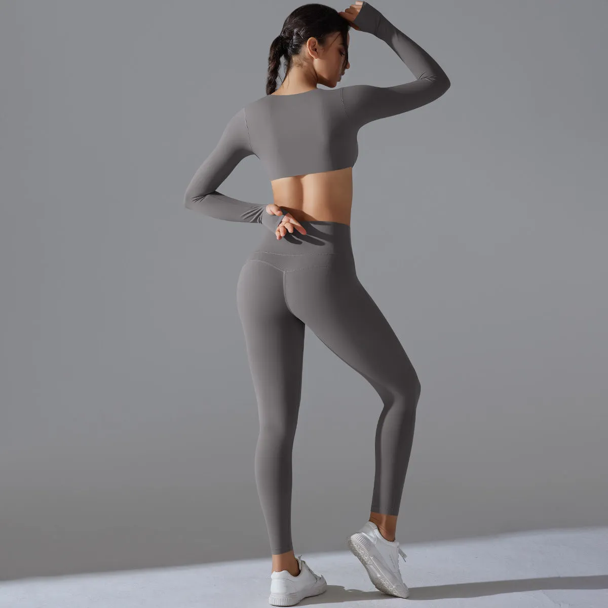 Long Sleeve Solid Color Slim Elastic Sports Suit