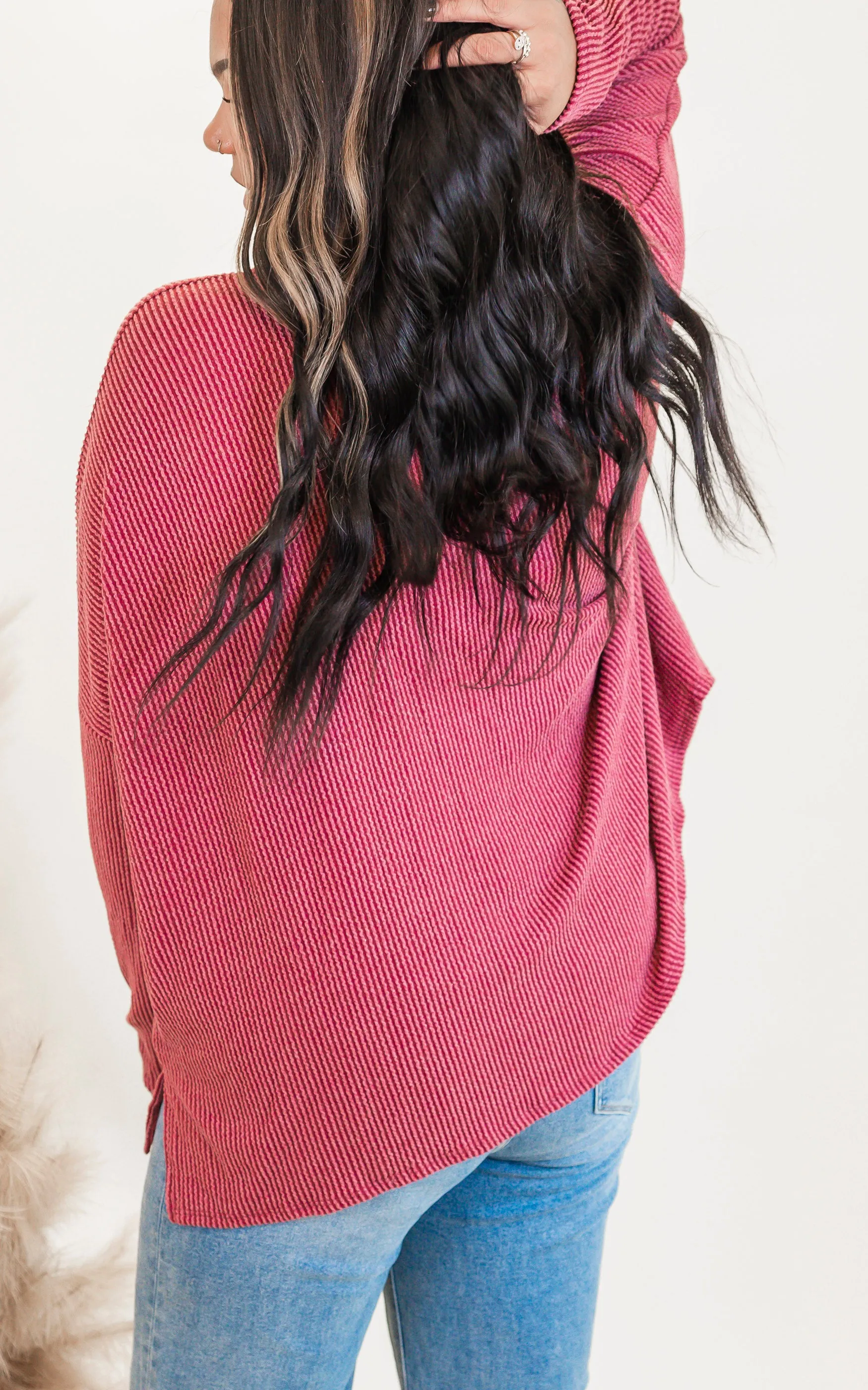 Long Sleeve Urban Ribbed Tunic Top - Final Sale