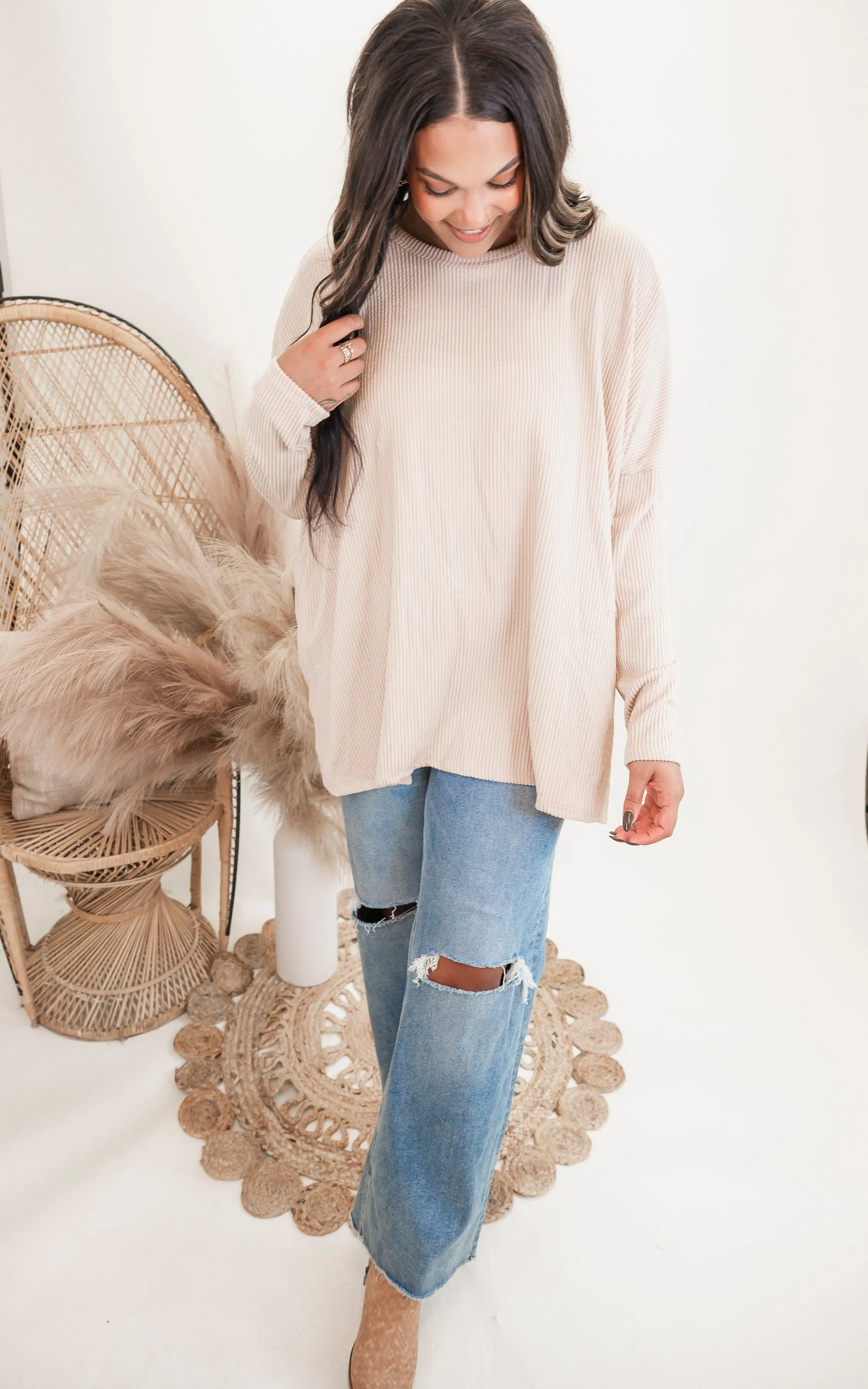 Long Sleeve Urban Ribbed Tunic Top - Final Sale
