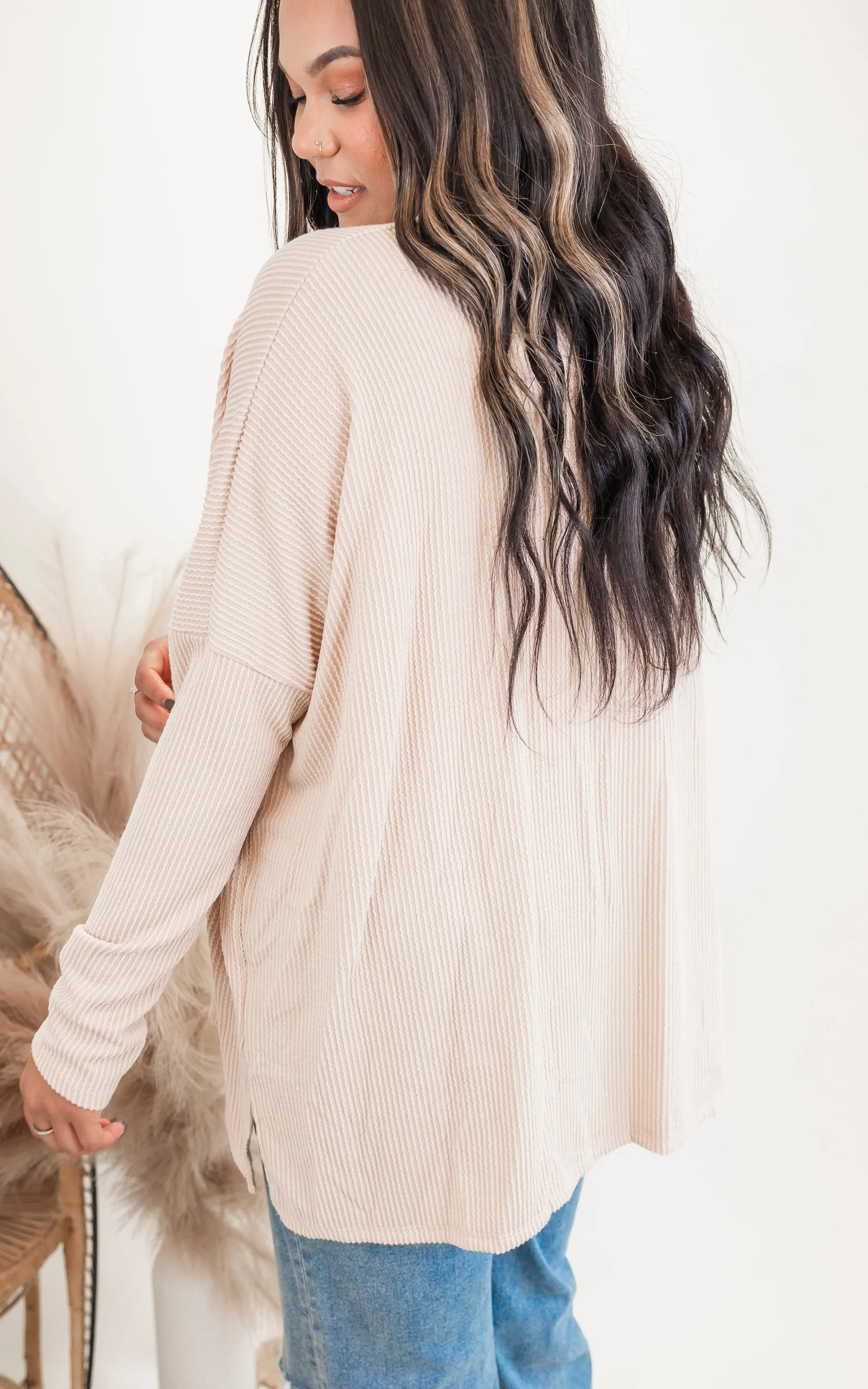 Long Sleeve Urban Ribbed Tunic Top - Final Sale