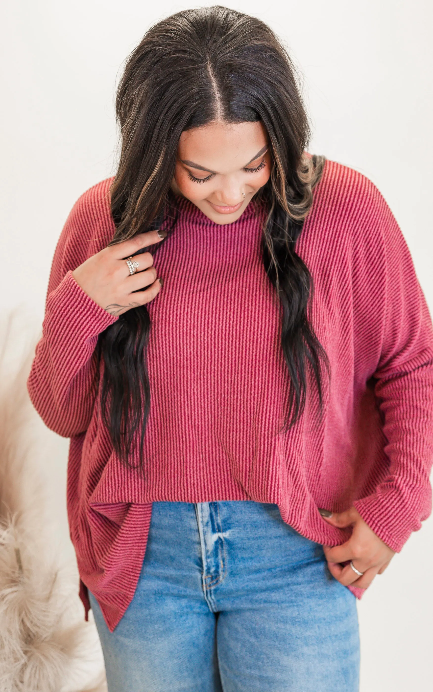 Long Sleeve Urban Ribbed Tunic Top - Final Sale
