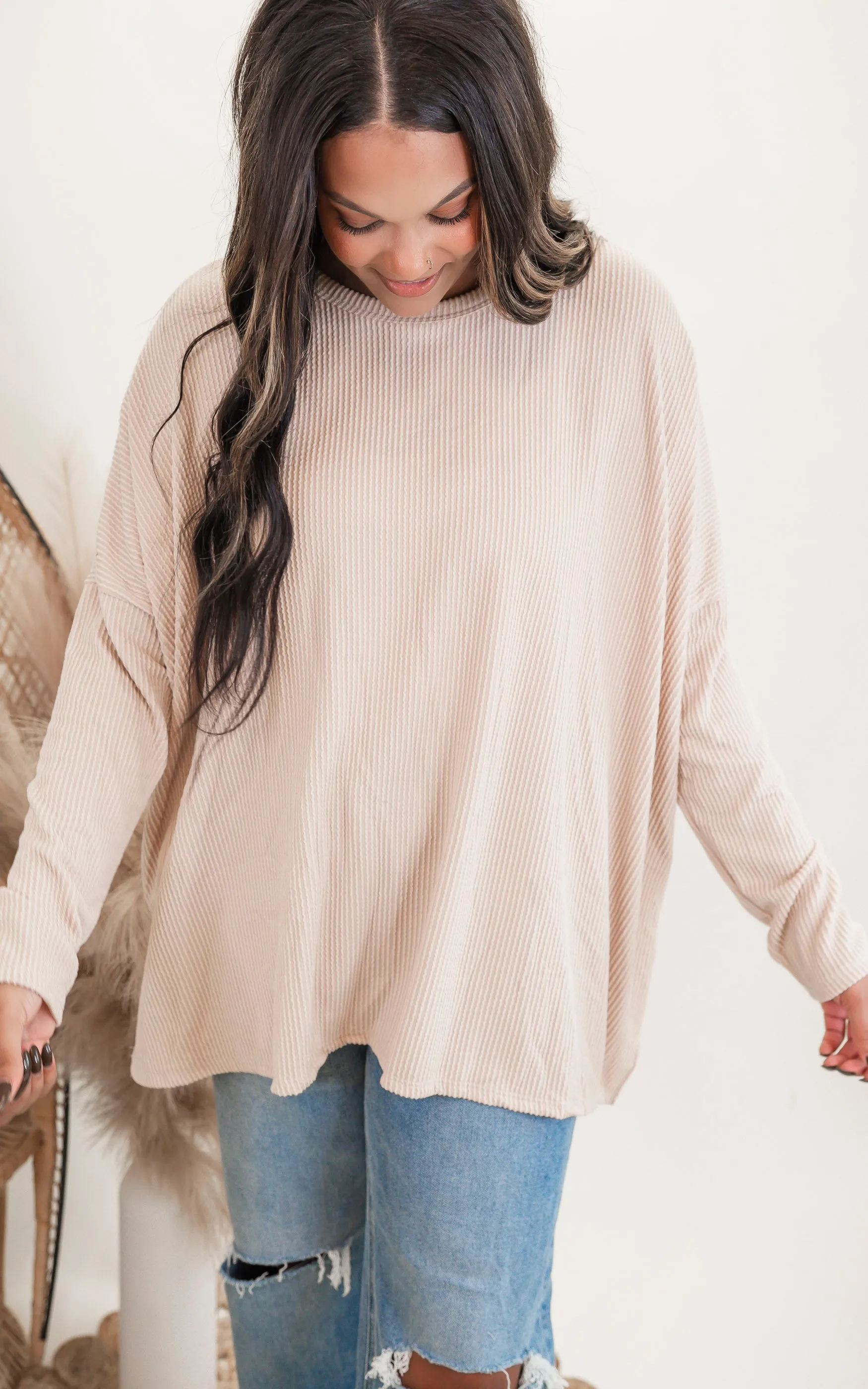 Long Sleeve Urban Ribbed Tunic Top - Final Sale