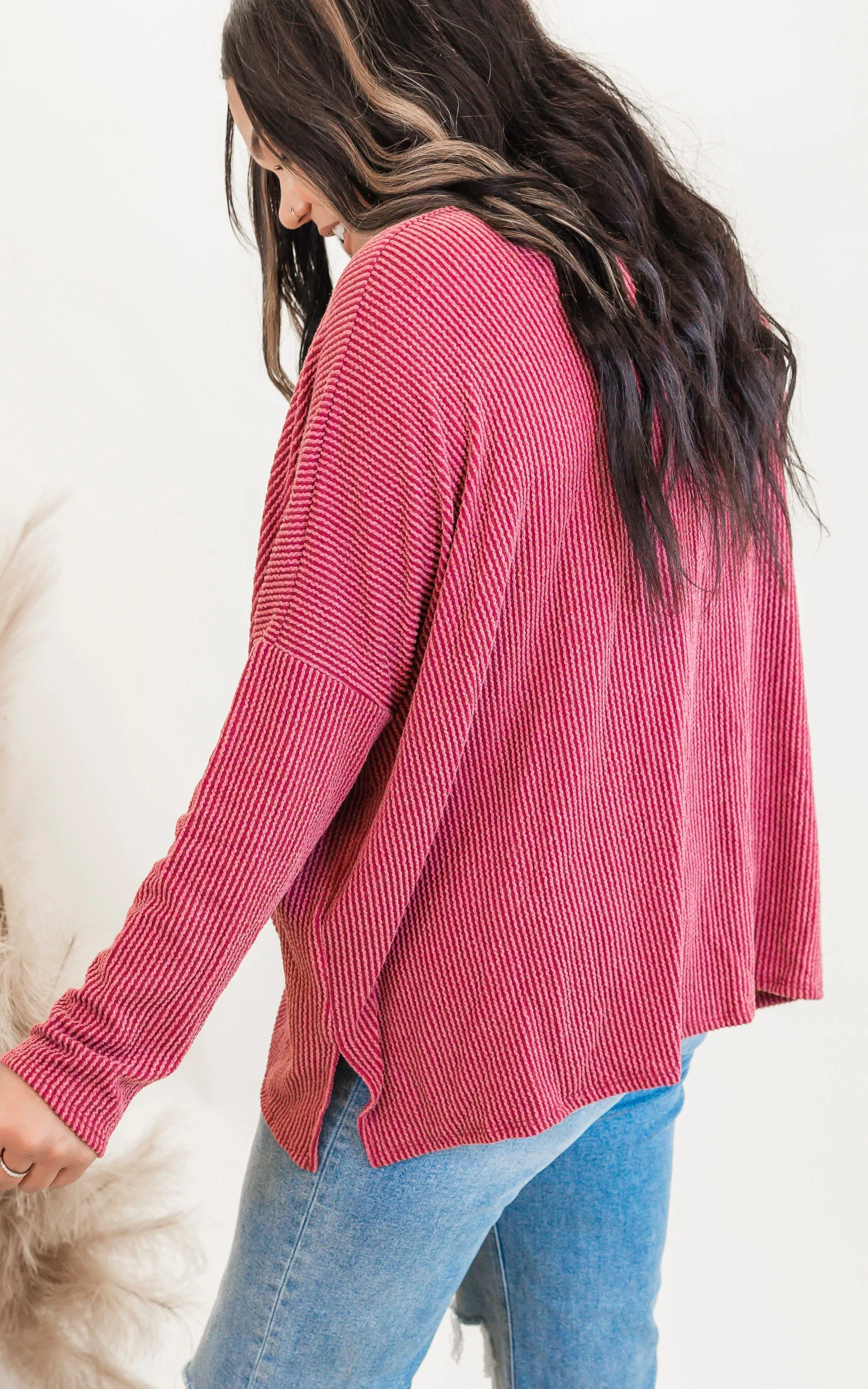 Long Sleeve Urban Ribbed Tunic Top - Final Sale