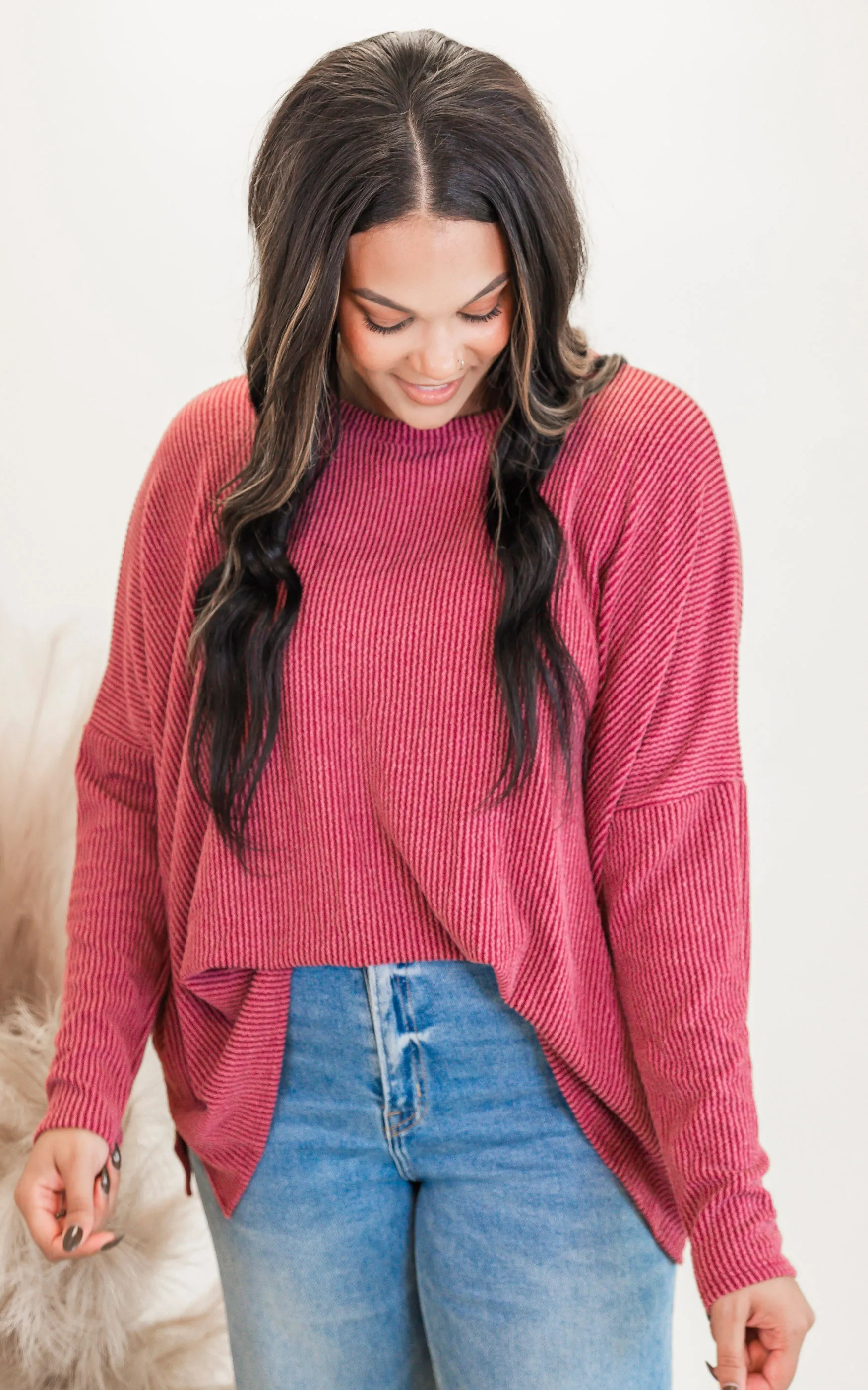 Long Sleeve Urban Ribbed Tunic Top - Final Sale
