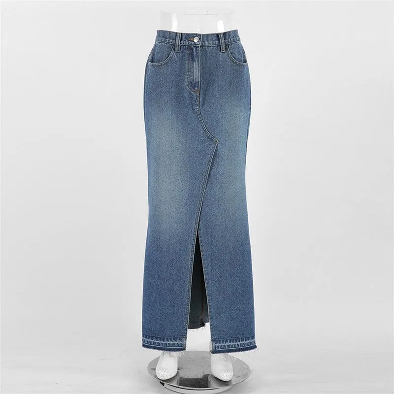 Loose Fit A-Line Denim Midi Skirt In Light Blue