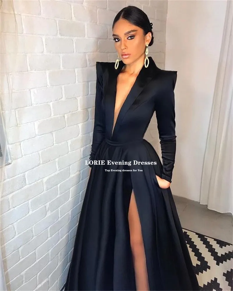 LORIE Long Side Split V-neck Long Sleeves Dress