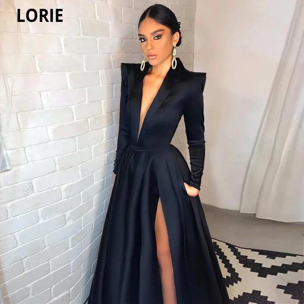 LORIE Long Side Split V-neck Long Sleeves Dress